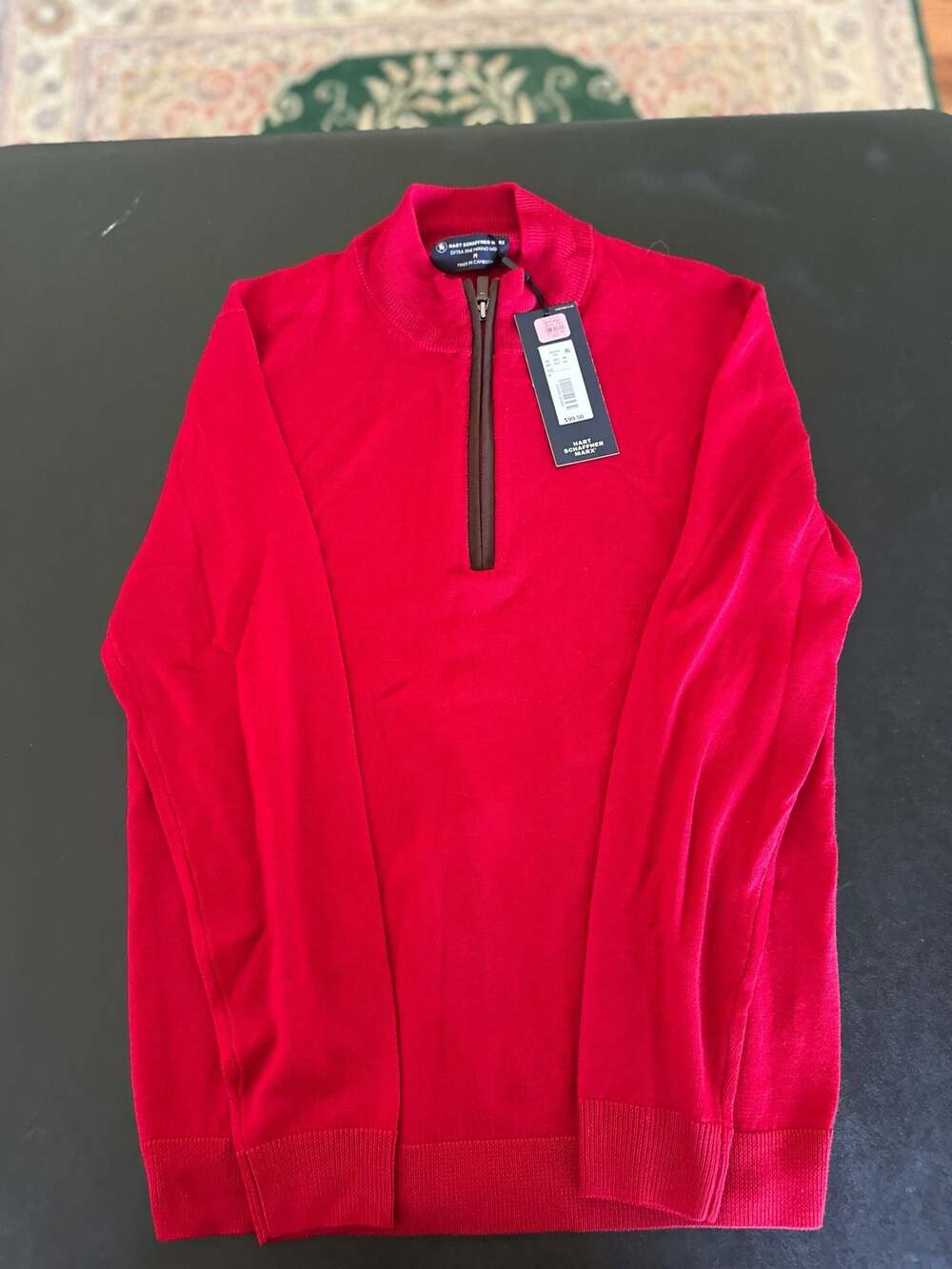 Hart Schaffner Marx Men's Red Extra Fine Merino Wool Qrt Zip Sweater Size M